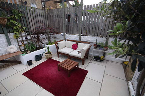 Joseph Mat Landscape sawn sandstone patio, bench, raised beds